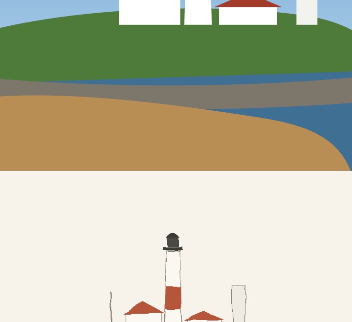 A photo of the lighthouse at Montauk, on a green headland by the sea